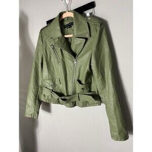 French Connection Women’s Moto Vegan Faux Leather Crop Green Jacket S